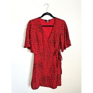 Sanctuary Dress Women's Size Small Red Midi Leopard Print Girl on Fire Faux Wrap